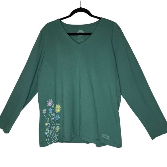 Life Is Good Tops - Life is Good Green Long Slv T Sz XL Casual, Cottagecore, Breathable
